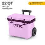 RTIC Ultra-Light Wheeled Hard-Sided Cooler, 22 QT, Fits 28 Cans or 6 Wine Bottles, White & Grey