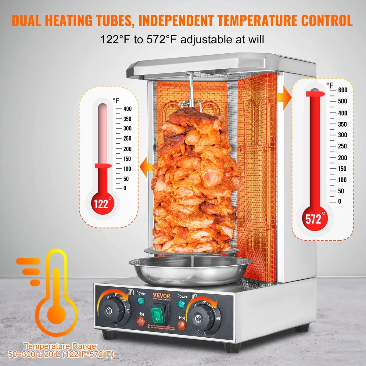 KFFKFF Electric Shawarma Rotisserie Grill 1700W 2 Burners Stainless Steel - ZH-9211