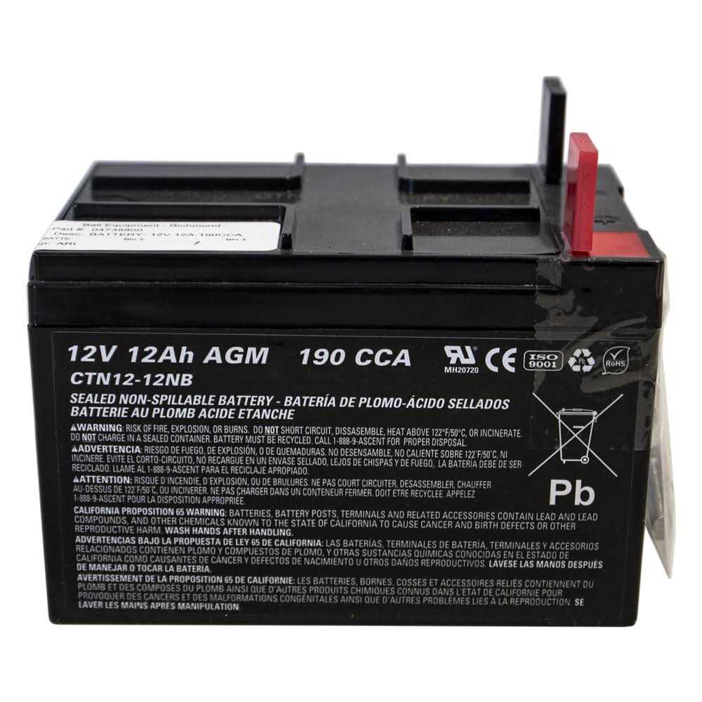 Ariens 12V 12A 190CCA Battery - 04738800, 04591900, 04382200
