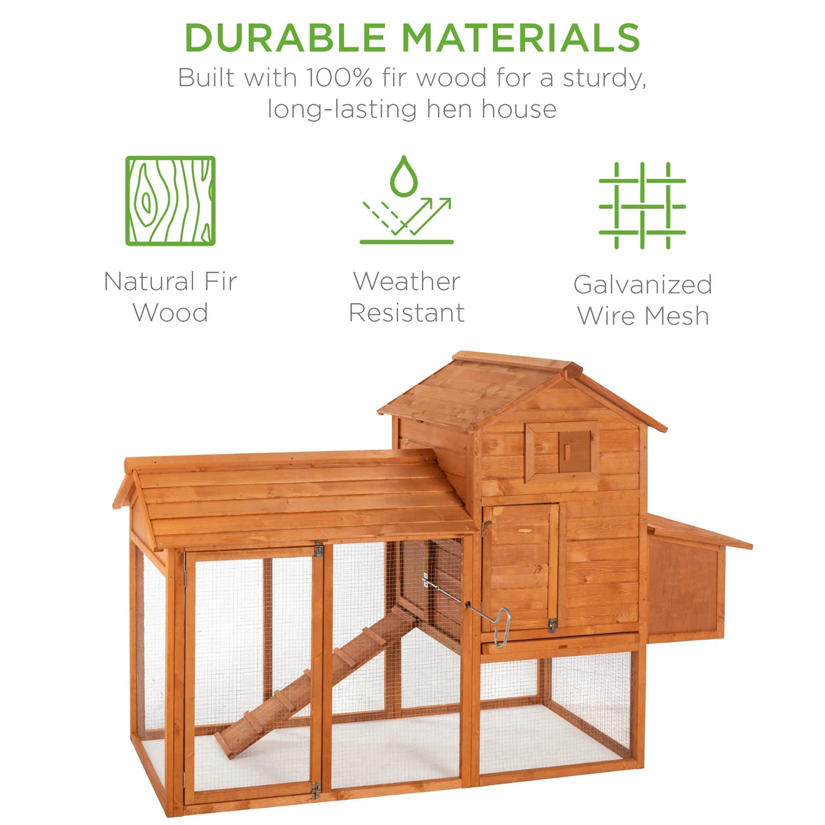 Best Choice Products 80in Wooden Chicken Coop Multi-Level Hen House With Wire Fence