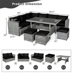 7-Piece Rattan Patio Dining Set With 3 Corner Chairs, 3 Ottomans And Table
