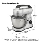 Hamilton Beach 4 Quart 7-Speed Tilt-Head Stand Mixer With Dough Hook, Whisk And Flat Beater - Black
