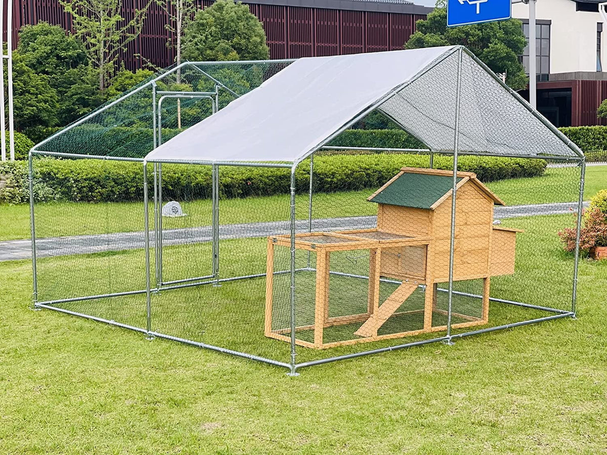 Phonjoroo Metal Chicken Coop With Run Cover, 10 ft L x 6.6 ft W x 6.6 ft H (79.2 in H x 79.2 in W x 120 in D)