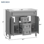 36'' Bathroom Vanity Set With Ceramic Sink Top, Mirror Cabinet, 2 Doors And 2 Drawers - Gray
