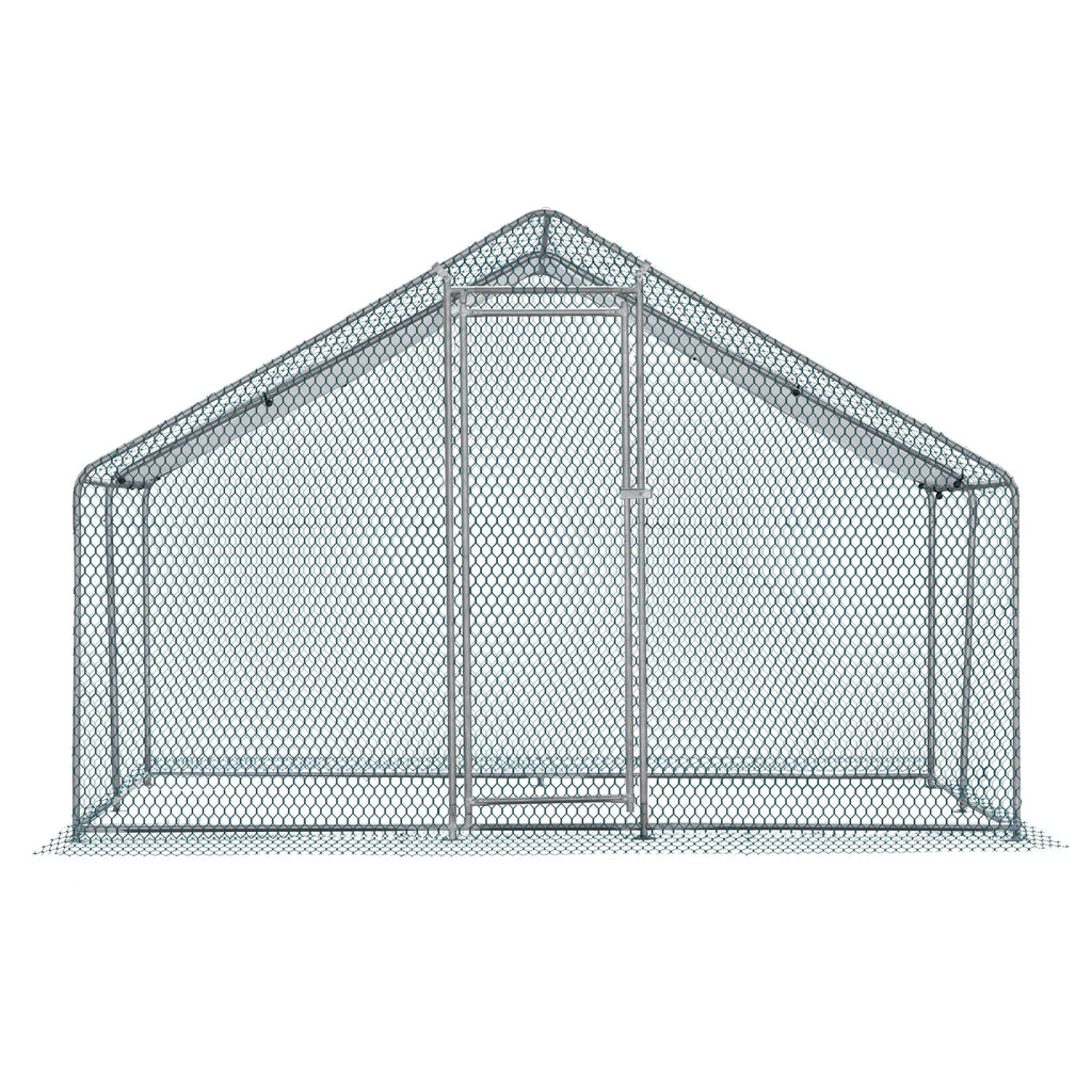 10 x 10 ft Metal Chicken Coop Walk-In Poultry Cage With Waterproof Cover