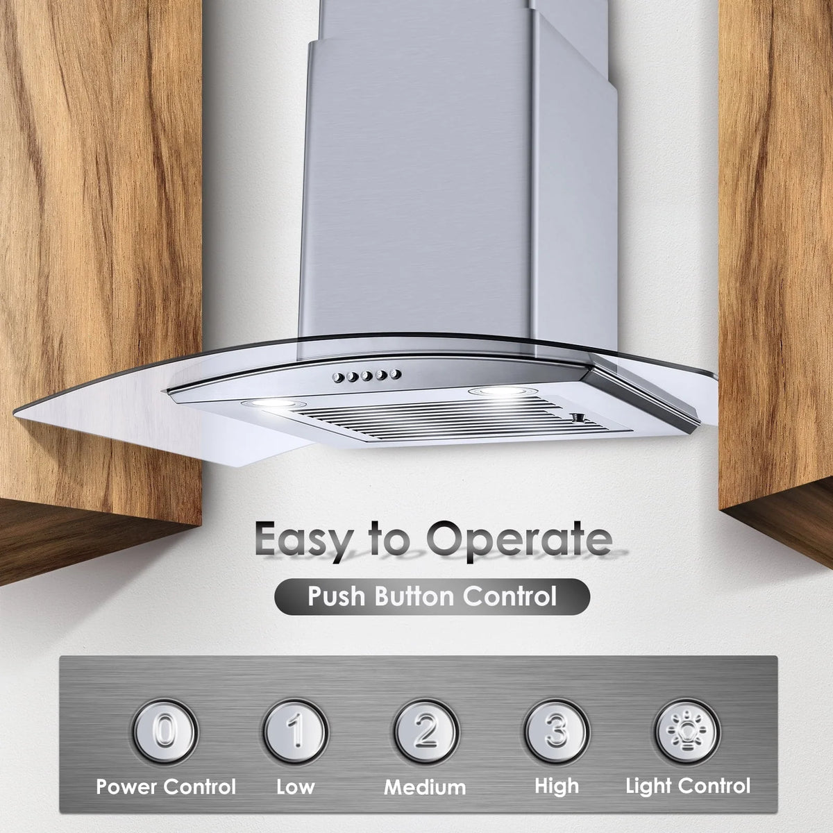 Wall Mount Range Hood 30 inch Convertible Tempered Glass 3-Speed 450 CFM - 3375B