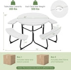 Giantex Round Outdoor Picnic Table And Bench Set, 43in, White, Up To 8 Persons