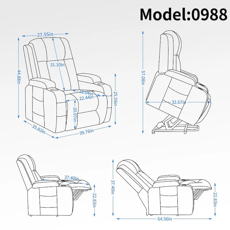 Lazy Boy Power Lift Recliner Chair With Massage, Lumbar Heating, USB Port And Cup Holders - Single Motor