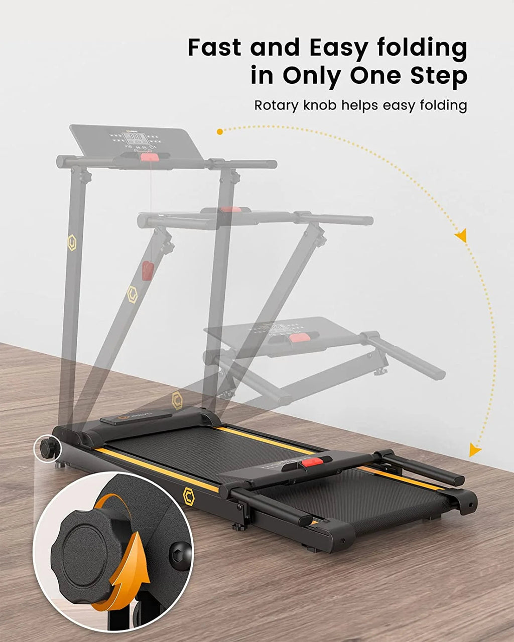 UREVO Folding Treadmill - 2.25HP, 12 HIIT Modes, 265 lbs Capacity, Yellow Or Red