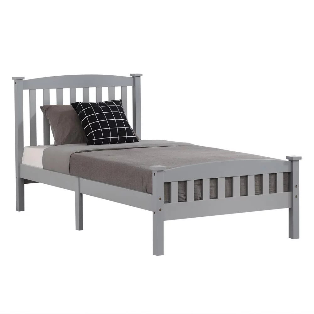 Ktaxon Wood Bed Frame With Headboard And Footboard, Gray Twin Size