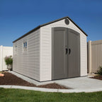 Plastic Storage Shed, 8 ft. W x 12.5 ft. D, Desert Tan And Dark Brown