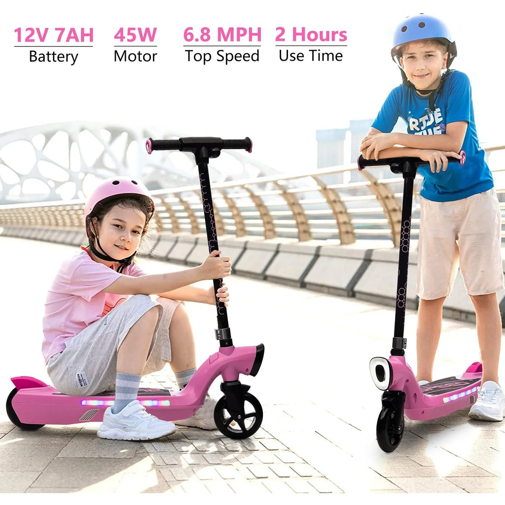 iRerts Kids Electric Scooter 12V 45W With Front Light, Rear Brake And Colorful Deck Light - Pink