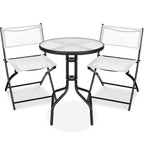 Best Choice Products 3-Piece Patio Bistro Dining Set With Glass Tabletop And Folding Chairs - Gray