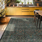 Vintage Floral Washable Area Rug, 10x14, Dark Green