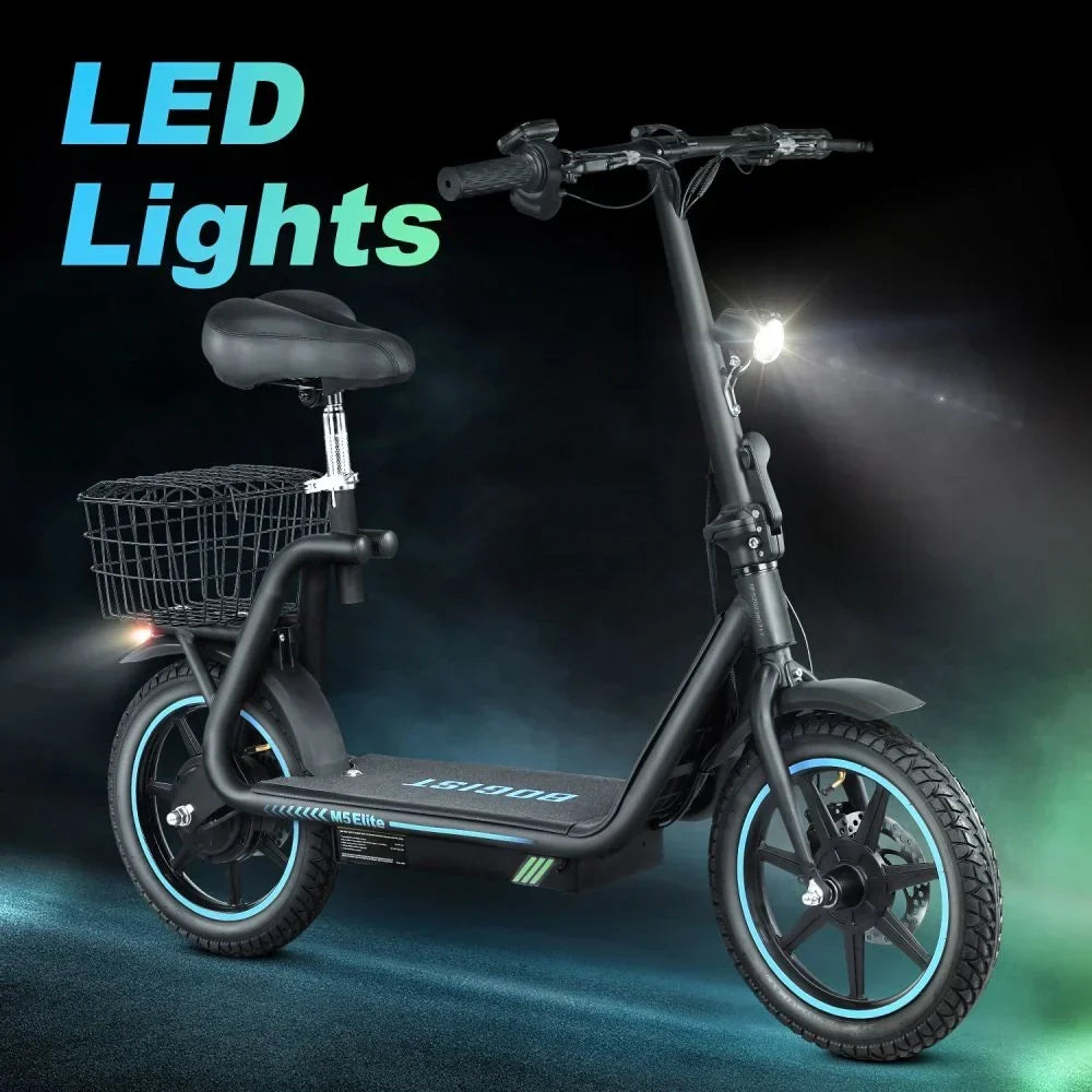 BOGIST Electric Scooter With Seat, 500W Motor, 25mph, 45km Range, 48V 13Ah, Blue - M5 Elite