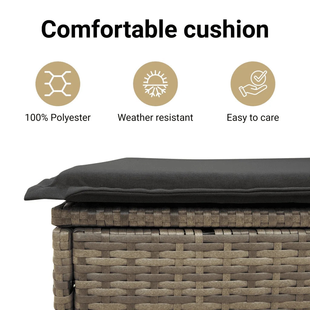 vidaXL Outdoor Poly Rattan Storage Bench With Cushion, Black, 45.3 x 20.1 x 20.5 in