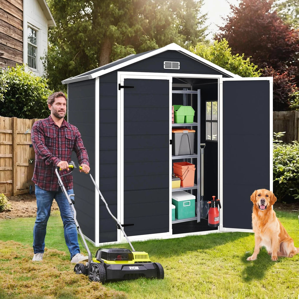 Seizeen Resin Outdoor Storage Shed With Floor, Light Gray, 82 in H