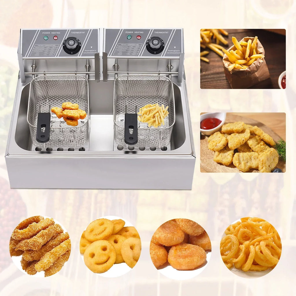 Commercial Electric Deep Fryer, 5000W, 12L Single Tank, Stainless Steel Fry Basket