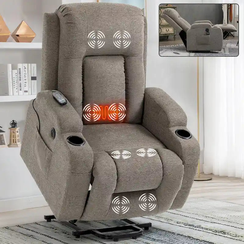 Lazy Boy Power Lift Recliner Chair With Massage, Lumbar Heating, USB Port And Cup Holders - Single Motor