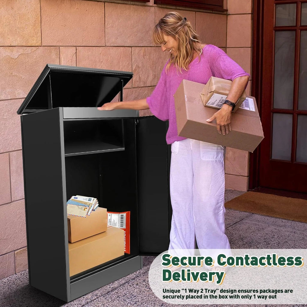 Gaonala Steel Package Delivery Box 19.6x14.4x44.9in Lockable Weather-Resistant Black
