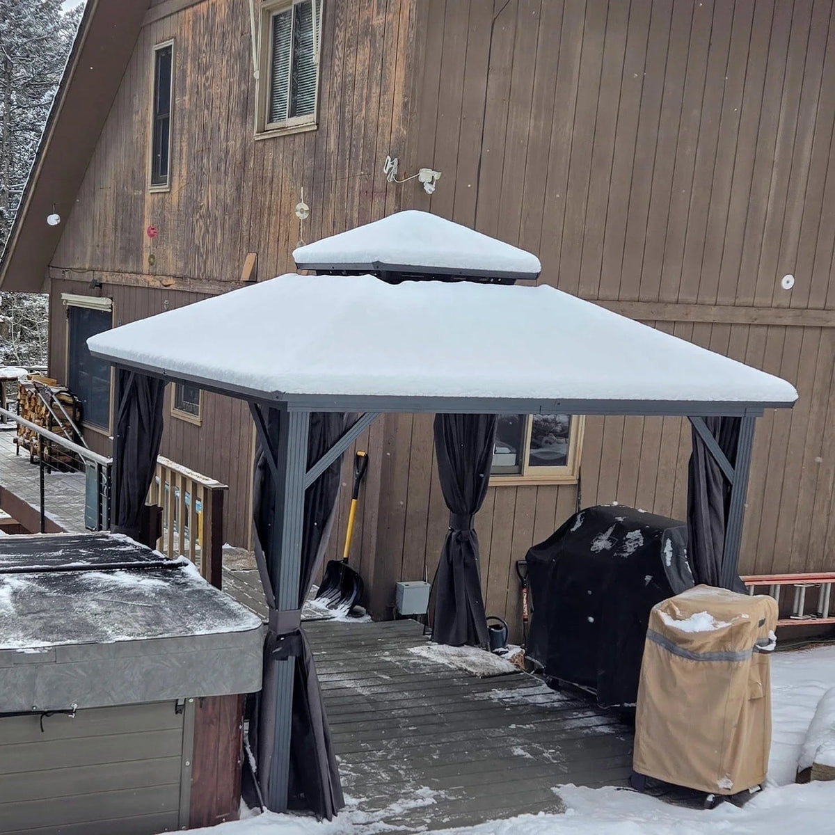 PURPLE LEAF Outdoor Hardtop Gazebo, 8' X 8', Galvanized Steel Double Roof, Aluminum Frame, Grey