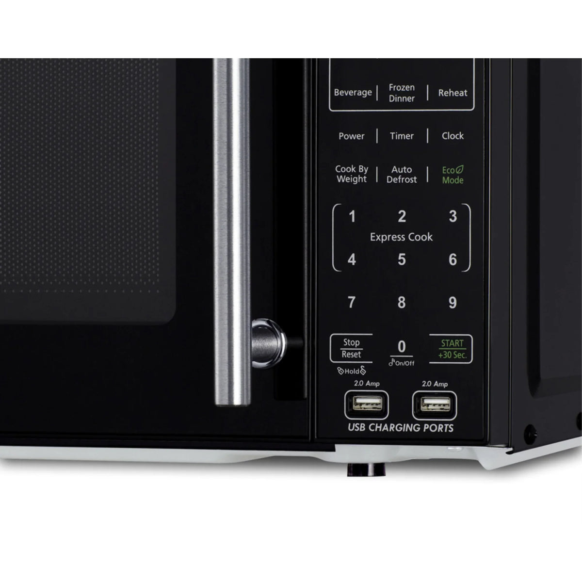 Compact Countertop Microwave, Black With 2 USB Ports And Built-In Power Allocator