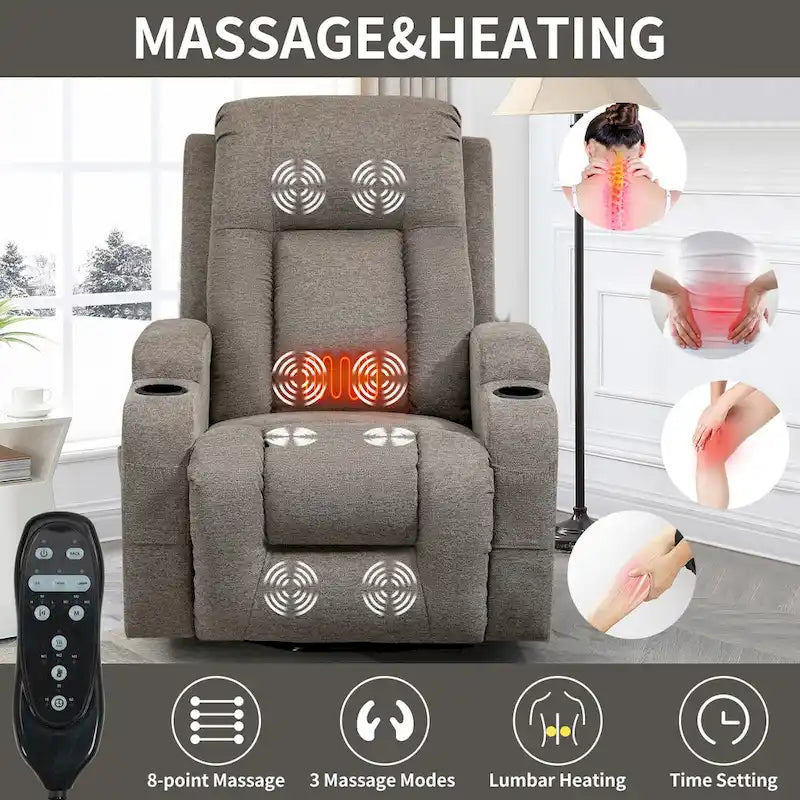 Lazy Boy Power Lift Recliner Chair With Massage, Lumbar Heating, USB Port And Cup Holders - Single Motor