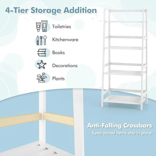 CDJXNLY 4 Tier Freestanding Open Ladder Bookshelf, White