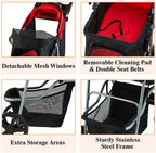 Afuhokles Pet Stroller For Small And Medium Dogs And Cats, 4 Wheels, 35lbs - Folding Storage Basket