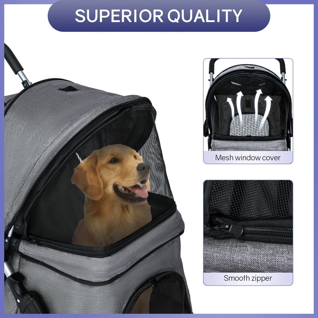 NiamVelo 4-Wheel Foldable Pet Stroller With Cup Holders And Storage Basket - 30 LBS Capacity