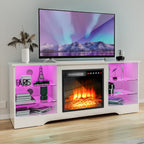 Waleaf TV Stand With 18 in Electric Fireplace And Adjustable Glass Shelves - TVs Up To 65 inch