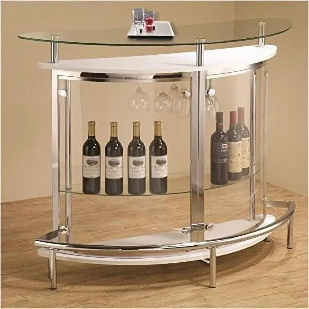 FJU Metal Contemporary Home Bar Unit With Clear Acrylic Front, White