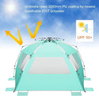 Large Pop Up Beach Tent Sun Shelter, 5-6 Person, 98.4in L x 55in D x 58in H