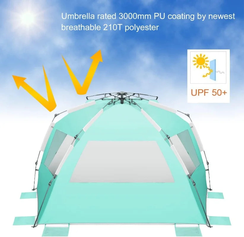 Large Pop Up Beach Tent Sun Shelter, 5-6 Person, 98.4in L x 55in D x 58in H