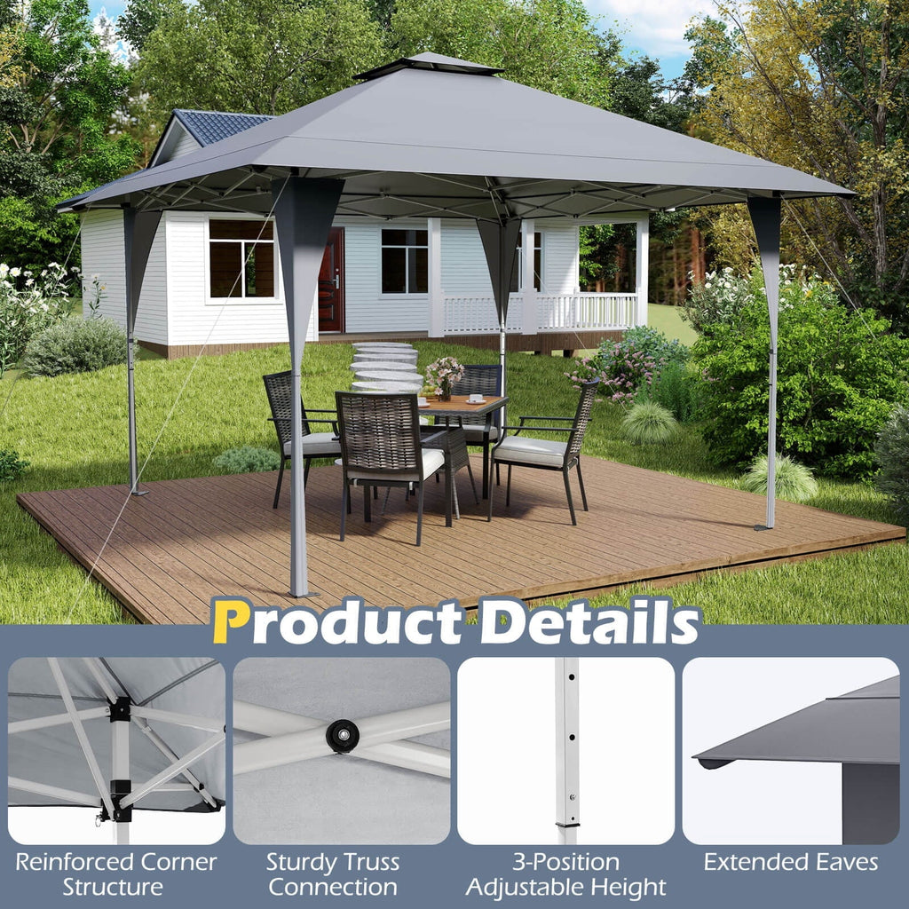 Costway Pop-Up Gazebo Outdoor Canopy Tent, 13 x 13 ft, Gray