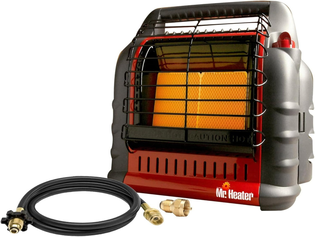 Mr. Heater Portable Big Buddy Propane Heater Bundle - 10-Ft Hose & Tank Adapter, 4 000 9 000 Or 18 000 BTU (3 Items)