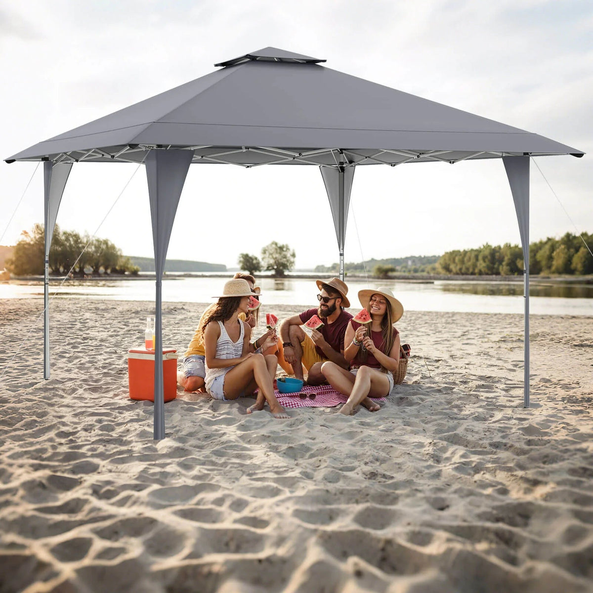 Costway Pop-Up Gazebo Outdoor Canopy Tent, 13 x 13 ft, Gray
