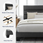 Queen Size Upholstered Platform Bed Frame With Headboard - Dark Gray Fabric