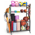 Garage Sports Equipment Storage Organizer, Steel, 36.2in x 16.5in x 44.3in - 2 Bins, 1 Basket, 1 Ball Rack