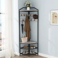 DONFU Corner Hall Tree With Shoe Bench, 10 Movable Metal Hooks, Greige