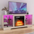 Waleaf TV Stand With 18 in Electric Fireplace And Adjustable Glass Shelves - TVs Up To 65 inch
