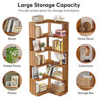 6-Tier Corner Bookshelf, 64.9 Inch Tall, Freestanding Wood Industrial Bookcase