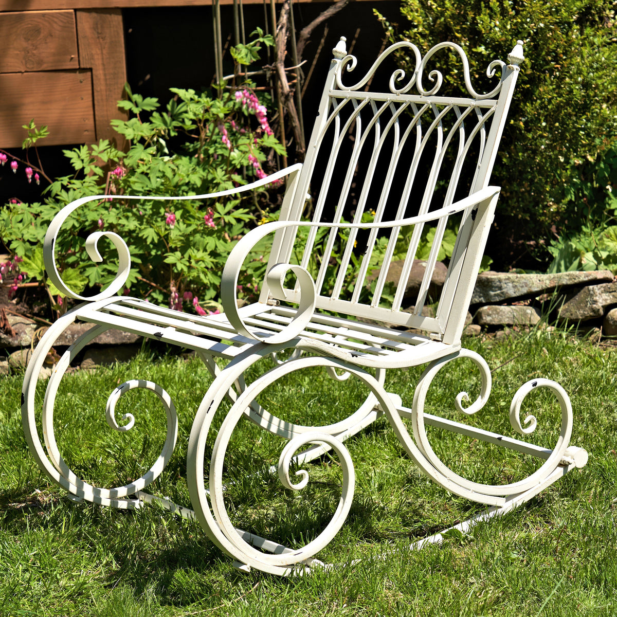 Metal Outdoor Rocking Bench, Bronze, 45 in L x 36 in W x 36 in H