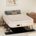 Dextrus Inflatable Queen Air Mattress With Built-In Pump, Steel Frame, Velvet Surface, Khaki