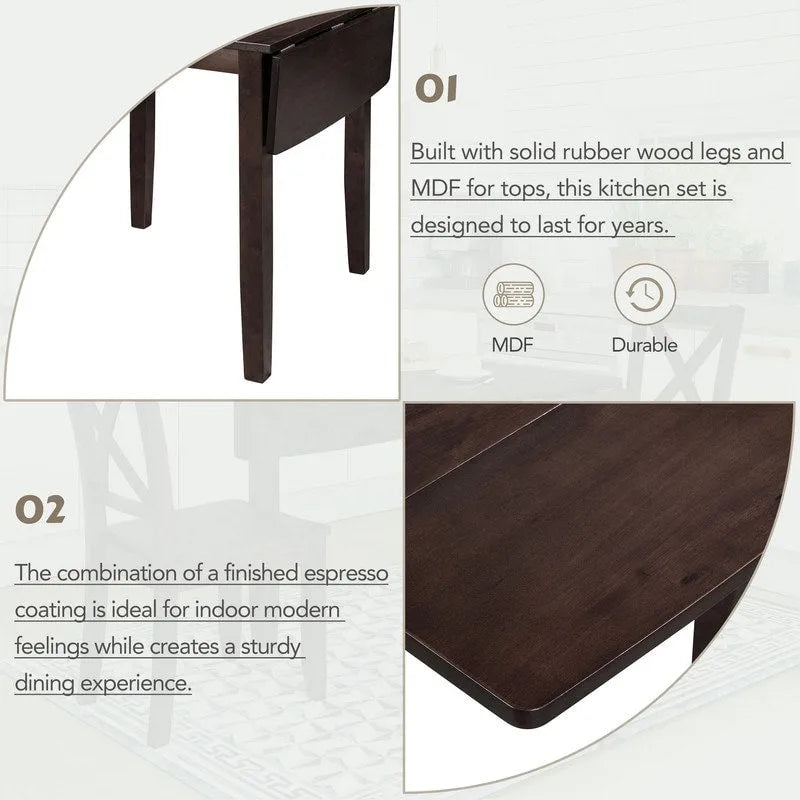 3-Piece Wood Drop Leaf Dining Table Set With 2 X-Back Chairs - 47.3x29.5x29.5inch