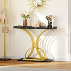 Console Table With Faux Marble MDF Top And Gold Metal Frame
