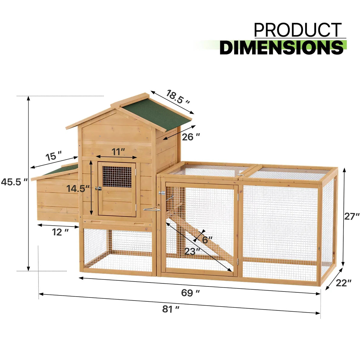 Magshion 2-Tier Chicken Coop With Nesting Box, 80 Inch Wooden Rabbit Hutch - Natural