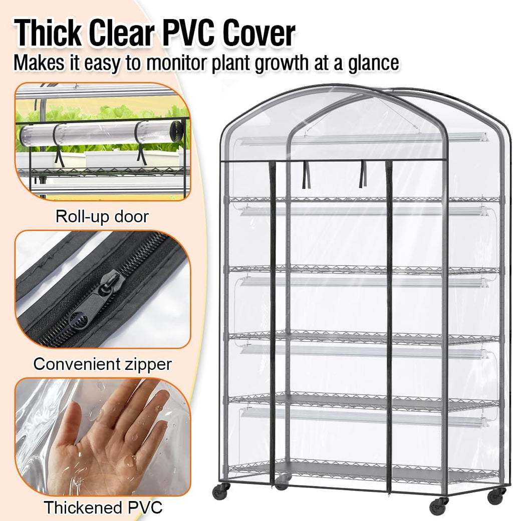 5-Tier Metal Indoor Greenhouse With Grow Lights And PVC Cover - 49 x 21.6 x 79 inch