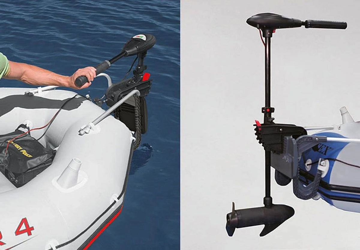 Intex Excursion 4 Inflatable Raft Set With 2 Transom Mount 8 Speed Trolling Motors