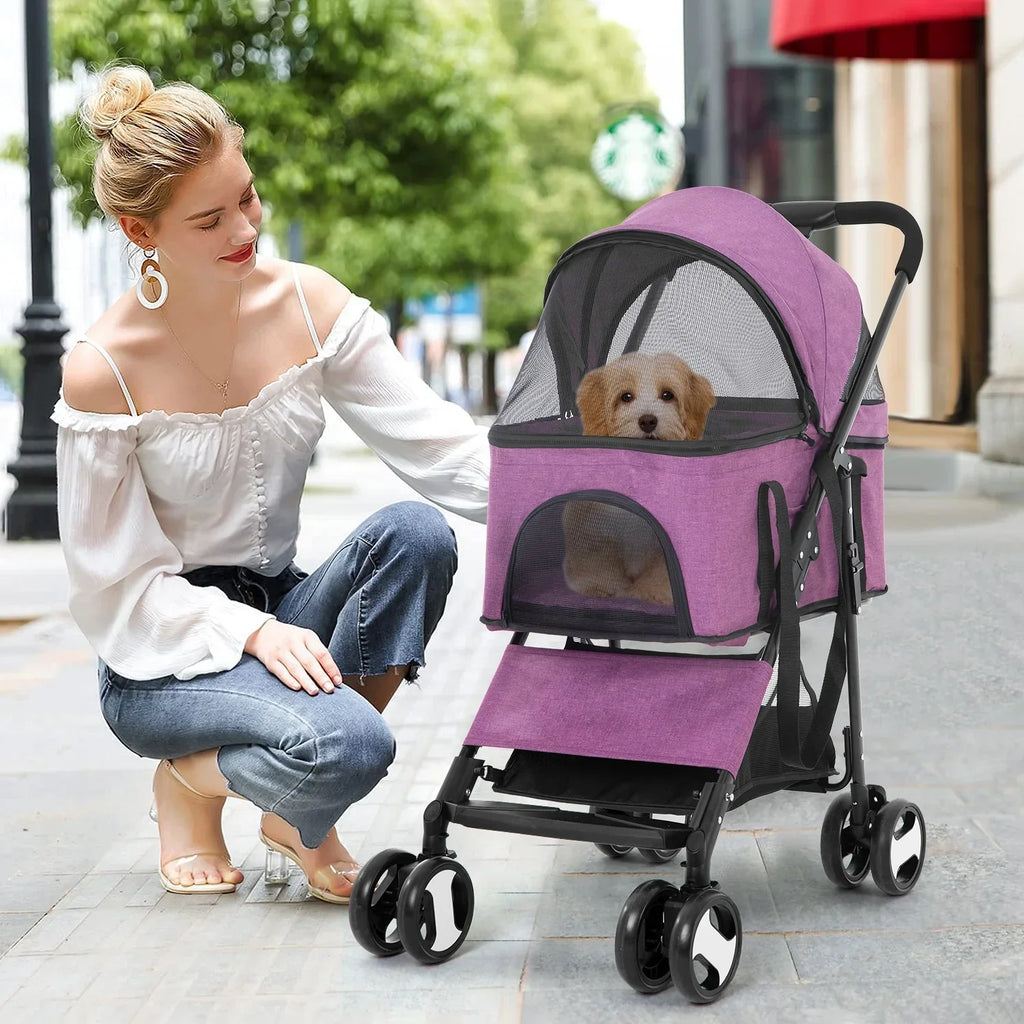 NiamVelo 3-in-1 Detachable Pet Stroller With 4 Wheels, Purple